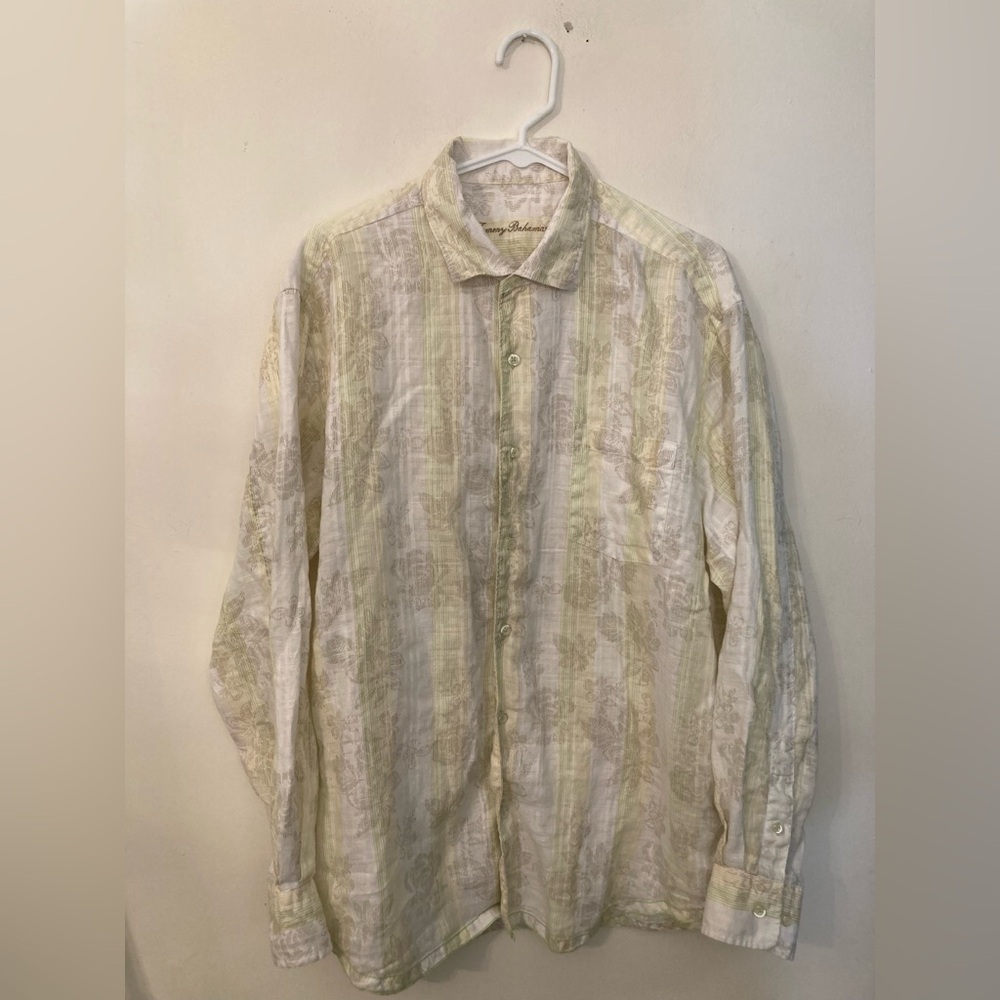 Tommy Bahama linen button down yellow green floral